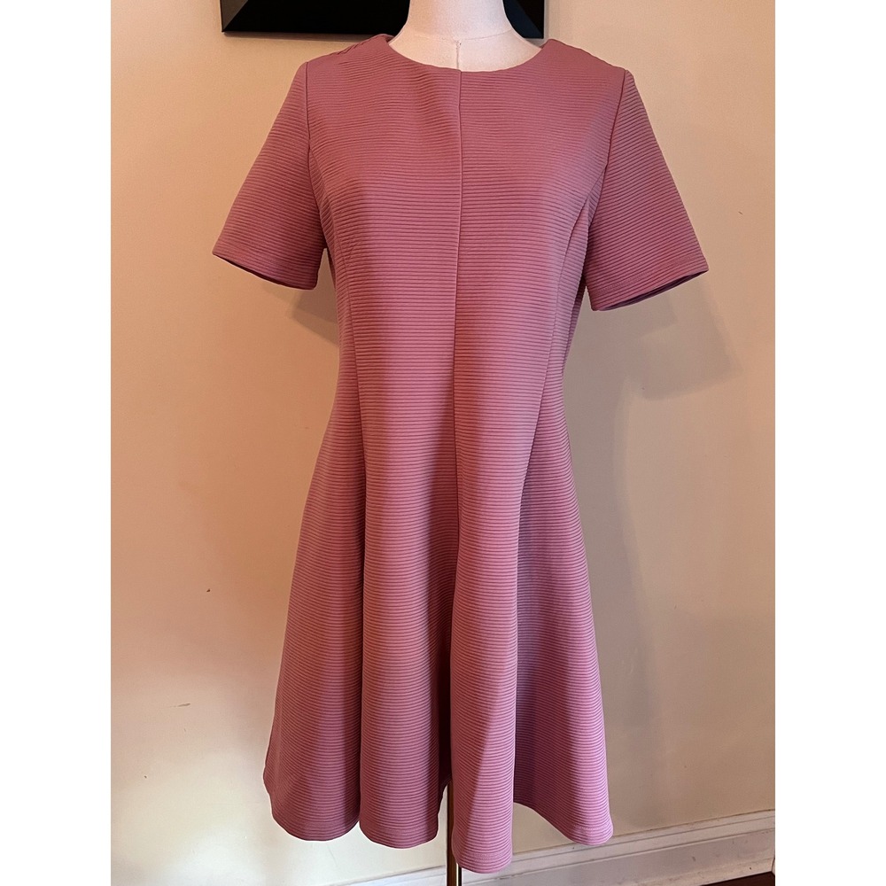 Hutch Pink Ribbed Fit and Flare Short Sleeve Midi Dress Size Large - Picture 2 of 7
